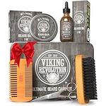 Viking Revolution Beard Grooming Kit for Men- Ultimate Beard Kit Includes 100% Boar Beard Brush, Beard Comb, Citrus Beard Balm, Unscented Beard Oil, Beard & Mustache Scissors- Beard Care Kit for Men