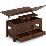 Rolanstar Coffee Table Lift Top, 3 in 1 Multi-Function Coffee Table with Drawers and Hidden Compartment, Retro Central Table with Wooden Lift Tabletop for Living Room,Espresso