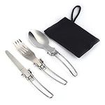 Camping Utensils, Stainless Steel Portable Camping Picnic Folding Cutlery Set with Bag for Outdoor Camping Backpacking Travel Lunch