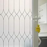 Privacy Window Film Decoration, Heat Control Window Tint for Home, Static Cling Glass Door Covering Window Sticker Removable Non-Adhesive UV Blocking, White Frosted w/Black Morocco Lines, 35.4"x78.7"