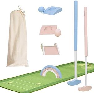 Asweets Mini Wooden Golf Set for Kids 3-12 Age,Macaroon Toddler Mini Golf Clubs,Children Putters for Golf Game,Idea Gift for Boy & Girs On Chrismas,Thanksgiving Day(with Mat)