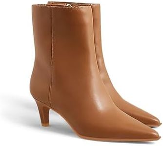 Coutgo Ankle Boots for Women Kitten Low Heel Pointed Toe Booties Side Zipper Fall Shoes, Light Brown PU, Size 6