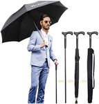 2-in-1 Walking Sticks Umbrella - Windbreak Ribs Walking Cane Crutch Self Protection Umbrella Heavy Duty Solid Tungsten Steel - Ideal Father's Gift for Climbing, Hiking,Rain (Classic:Black)