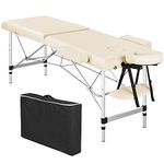 Yaheetech Folding Massage Table Portable Salon Couch Bed Professional Beauty Tattoo Therapy Table Adjustable 2 Sections Aluminum Cream