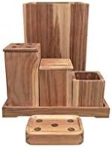 EcoDecors, Eleganto, 8 Piece, Teak Wood Bathroom Amenities Set, Teak Bath Amenity Set, Bathroom Accessory, in Natural Color