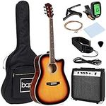 Best Choice Products 41in Full Size Acoustic Electric Cutaway Guitar Set w/ 10-Watt Amp, Capo, E-Tuner, Case - Sunburst