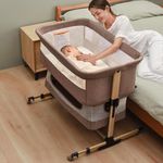 Baby Crib,3 in 1 Baby Bassinet Bedside Crib Adjustable Portable Bed for Infant,Baby Newborn Must Have Bed, Khaki