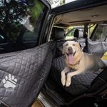 Dog Car Seat Cover for Back Seat, Sedan, SUV, Mid-size Trucks, Backseat Extender for Dogs, Hard Bottom up to 400 lbs, Door Protection, Scratch Proof Nonslip & Waterproof, Durable, Big mesh window.