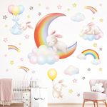 DECOAWLL SG2-2313 Rainbow Moon Clouds and Rabbits kids nusery wall decals home décor art baby room boys girls color playroom bed room cute