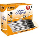 BIC Cristal Original Ballpoint Pens, Every-Day Biro Pen, Fine Point (1.0mm), Ideal for School, Black Ink, 100 count (Pack of 1)