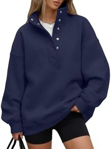 Trendy Queen Womens Oversized Sweatshirts with Snap Button Henley Collar