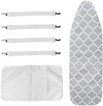 CLIUNT Ironing Board Cover 135x56cm, 100% Cotton Cover Extra 3 Padded with elastic straps, Fixing Clips and Thermal Insulation Mesh, Resists Scorching and Staining