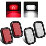 4Pcs 3"x5" Rectangle Led Stop/Turn/Tail and Backup/Reverse Truck Trailer Hitch Lights 12LED w/Rubber Grommet and 3 Prong Trailer Wire Pigtails Plug Kit Waterproof(2Red+2White)