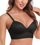 HACI Women's T Shirt Bra V Neck Full-Coverage Bra Padded(Black,32B)