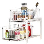 YunNasi Under Sink Storage 2-Tier Pull Out Sliding Basket for Cabinet Kitchen Cupboard Organiser Detachable Metal Storage Rack for Bathroom (Regular, WhiteWhite)