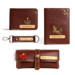 Innovative Gifts Men's Customized Leather Gift Combo Set I Personalized Wallet, Keychain, Sunglass & Passport Cover with Name & Charm I for Boyfriend Men Husband Birthday Anniversary Wedding (Brown)