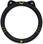 Car Leather Steering Wheel Cover with Cute Diamond Cat Ears,Bling Interior Accessories for Girls&Women'(14.5''-15'', Black)