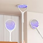 BKXCHA Electric Fly Swatter with Telescopic Pole & Rotating Head, 4000V High Voltage 1800mAh USB Rechargeable Fly Zapper, 2 in1 Mosquito Trap with LED Light,3 Layers Mesh for Indoor Outdoor Bug Zapper