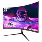 CRUA 27 Inch 100Hz Curved Gaming Monitor, Full HD 1080P 1800R Frameless Computer Monitor, 1ms GTG with FreeSync, Low Motion Blur, Eye Care, VESA, HDMI