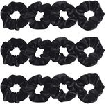 Belle Vous Black Velvet Hair Scrunchies (12 Pack) - Soft Hair Bobble Bands for Women's Hair Types From Straight, Wavy, Curly, Coily, Long, Short, Thick and Fine - Elastic Hair Scrunchy Hair Ties