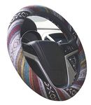 Istn Medium Ethnic Style Coarse Flax Cloth Automotive Steering Wheel Cover Anti Slip and Sweat Absorption Auto Car Wrap Cover (14.5''-15'',E)