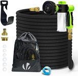 VOUNOT Flexible Garden Hose 30 m Flexible Water Hose Expandable with 8 Spray Functions, Detergent Container, Quick Adapters & Wall Mount, Black