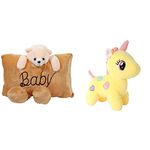 Richy Toys Baby Teddy Bear Pillow Stuffed Soft Plush Soft Toy (Brown) & Babique Unicorn Teddy Bear Plush Soft Toy Cute Kids Birthday Animal Baby Boys/Girls (25 cm, Yellow)