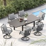 Grand patio 7-Piece Patio Dining Set for 6, 6 E-Coated Outdoor Dining Set Swivel Patio Dining Chairs with Olefin Cushions & 1 Black Extendable Rectangular Faux Woodgrain Table for 4-6 Person