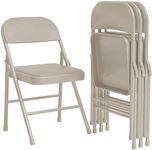 GAOMON Folding Chairs Set of 4, PU Upholstered Foldable Chairs with Metal Frame Hold Up to 350 Pounds, Portable Beige Folding Chairs Suitable for Dining Room, Living Room, Office, Camping-Beige