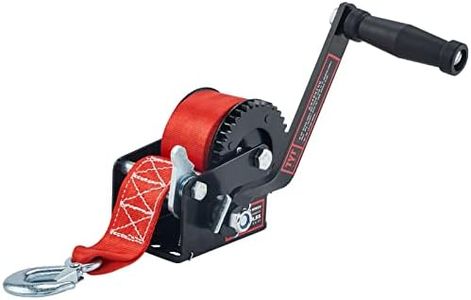 TYT 600LB Boat Trailer Winch with Red Nylon Strap, Anti-Slip Handle Crank Gear Hand Winch, Portable Two-Way Ratchet Forward & Backward Manual Rope Ratio 3.2:1 Winch for ATV Jet Ski Trailer Small Winch