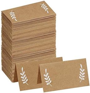 Supla 100 Pcs Place Cards with White Laurel Leaves Kraft Paper Cards Rustic Wedding Table Name Number Blank Table Tent Cards Table Name Tags Table Card Seating Cards Buffet Table Cards