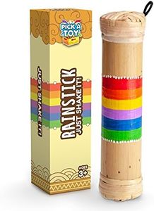 PICK A TOY Bamboo Rainstick Rain Shaker Sensory Toy Musical Instrument for Kids and Adults, Lightweight and Easy to Use Music Game, Rainbow Colored Rain Maker – with Gift Box