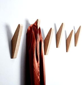DUUO Wood Wall Hooks, 6 Pack Oak Coat Hooks Minimalist Design Heavy Duty Robe Hook Wall Mounted Rustic Wooden Hooks Clothes Hanger Hat Rack Hooks for Hanging Bathroom Towels. (Oak 6hook)