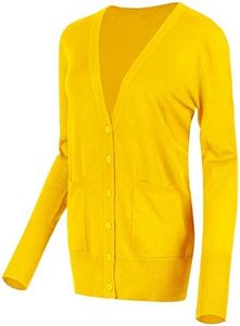 Urban GoCo Donna Button manica lunga Giù Cardigan di base Medio Giallo Limone