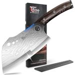 SYOKAMI Meat Cleaver Chef Knife, 7.7 Inch Multifunction Butcher Knife with Herb Stripper and Sheath, Chinese Cleaver Heavy Duty Bone Chopper, Meat Cutting, Damascus Pattern Full Tang Wood Handle