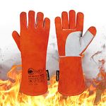 SAFTA Extreme Heat Resistant Gloves, Cow leather with Kevlar Stitching, Ideal Welding gloves for TIG and MIG, Perfect BBQ gloves for cooking in Grill and Oven. (Orange)