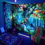 Simpkeely Blacklight Tree Fantasy Forest Fairy Tapestry, Nature Magical Elves Tapestry Wall Hanging, Trippy UV Reactive Tapestries for Bedroom - 180cm x 230cm