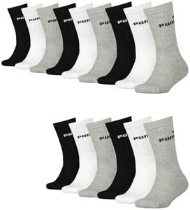 PUMA Crew Lot de 15 paires de chaussettes de tennis pour enfant Unisexe pour filles et garçons, noir, blanc, gris, 27-30