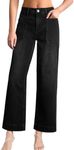 EVALESS Women's Baggy Jeans High Waisted Stretchy Wide Leg Denim Pants with Pocket Size 18 Black