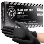 JFA Medical Disposable Heavy Duty Mechanic Powder Free Latex Free Black Diamond Grip Nitrile Gloves - Box of 50 (Medium)