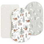 GRSSDER Stretchy Ultra Soft Fitted Bassinet Sheet Set 3 Pack, Universal Fit for Bassinets Baby Cradle Moses Basket Oval Rectangle Mattress Safe and Snug, Stylish Pattren of Bear and Wolf Print