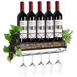 Wall Mounted Wine Rack with Glass Holder Metal Wine Shelf Champagne Bottle Holder Hanging Rustic Wine Holder Floating Wine Shelf for Kitchen, bronze