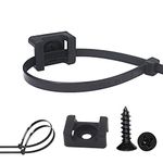 Pro-Grade, Slim, 1x .6 Cable Tie Mounts with Screws 100 Pack. High Strength, Black Zip Tie Bases for Wire Management. Permanently Anchor to Wall, Desk or Baseboard. Run Cords at Your Home or Office