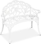 Best Choice Products Outdoor Bench Steel Garden Patio Porch Loveseat Furniture for Lawn, Park, Deck Seating w/Floral Rose Accent, Antique Finish - White