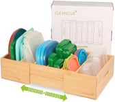 Cleanclue Expandable Kitchen Cabinet Organizer for Food Storage Container Lids, Bamboo Drawer Caddy Adjustable Dividers, Box for Kitchen Storage and Organization, Lids Organizer for Cabinet (Natural)