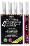 White Chalk Marker & PENS by Fantastic ChalkTastic Reversible Fine & Chisel Tip 6mm 4 Pack - Best for Bistro Menu Board Glass Window Markers Kids Art - Erasable Paint Marker - Bright Bold White Color