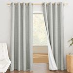 PONY DANCE Linen Curtains for Bedroom - Door Curtain Energy Saving 100% Blackout Thermal Curtain Eyelet 84 Inch Drop Room Darkening for Study Living Room, Grey, 52 Inch Width, 2 Panels