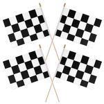 4pcs 8x11 Inch Checkered Flag on Stick, Black and White Racing Flag with Spear Top Reusable NASCAR Race Car Flag Kids Birthday Theme Party Supplies