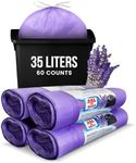 Lavender Scented 4 Rolls 30L 35 Litre, Counts 60 Bin Bags 100% Recycled Plastic Bin Liners, Very Strong with Drawstring Trash Bags for Kitchen, Office General Waste or Recycling Bags