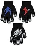 3 Pairs Boys Gripper Magic Gloves Football Designs, 3 Pairs, Black